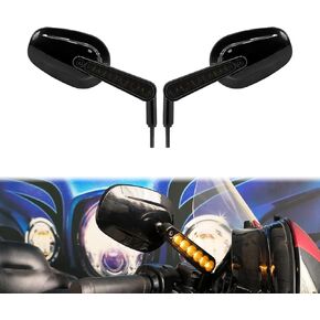HDBUBALUS Motorcycle Rear View Mirrors LED Turn Signals Running Light Fit for Harley Touring Sportster XL Dyna Softail V-Rod VRSCF Gloss Black Smoke Lens (3 wires)