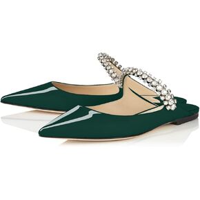 XINIUNIU Women Heeled Mules Patent Leather Strapped Mules Pointed Toe Slip On Sandals for Women Rhinestones Bridal Dress Shoes
