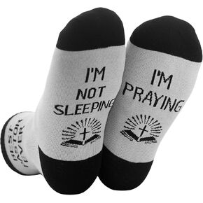 InnoBeta Pastor Appreciation Gifts Religious Socks for Men, One Size Crew Socks, I'm Not Sleeping, I'm Praying