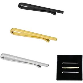 Stainless Steel Tie Clips for Men,Black Gold Silver 3Pcs Tie Bar Clip,The Style is Simple and Easy to Wear with Gift Box,Suitable for Wedding Anniversaries
