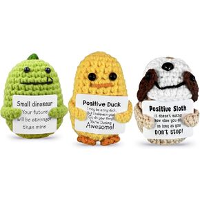 Funny Positive Crochet Animals Gifts - 3 PCS Handmade Crochets Dolls Set (Duck, Sloth, Dinosaur) - Cute Knitted Pickle Potato Nuggets, Inspirational Gifts for Women, Men, Girl, Friends, Birthdays