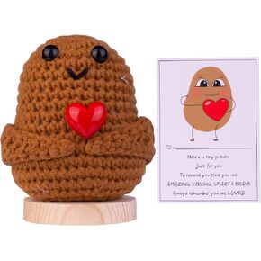 Funny Crochet Potato Doll, Handmade Emotional Support Wool Knitted Potato Gifts with Wooden Base for Car Home Office(Love Potato)