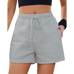 GRAPENT Sweat Shorts for Women High Waisted Pull On Elastic Waist Athletic Gym Casual Summer Comfy Lounge Cotton Shorts