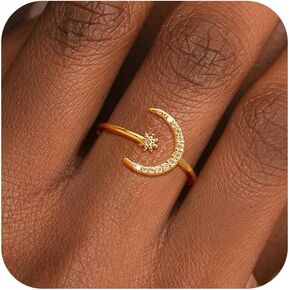 925 Sterling Silver Crescent Moon Star Rings for Women Open Adjustable Stackable Cubic Zirconia Planet Ring To My Daughter Ring Jewelry Graduation Gifts