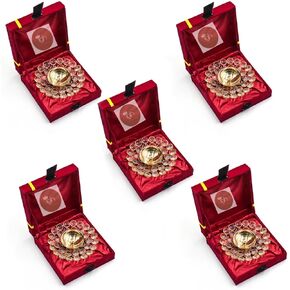 مجموعة من 6 Crystal Akhand Diya ل Pooja زيت زيت بوجا المصباح النحاس للمعبد المنزل ديوالي ديكور هدايا