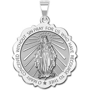 PicturesOnGold.com Miraculous Medal Scalloped Round 10K And14K Yellow or White Gold, or Sterling Silver