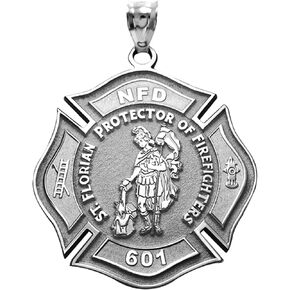 PicturesOnGold.com Saint Florian Protector of Firefighters Customizable Medal - Available in Solid 10K &14K Yellow or White Gold, or Sterling Silver - Protection Jewelry Christian Gift for Men & Women