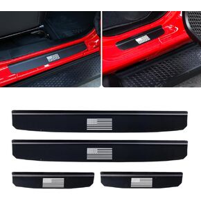 4PCS Door Sill Protector Guards Compatible with Jeep Wrangler JL JLU 2018-2024 & Gladiator JT 2020-2024，Brushed Black Aluminum Alloy Door Entry Guard Full Coverage