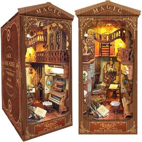 Book Nook Kit, DIY Booknook LED Dollhouse Miniature Kit Shelf Insert 3D Wooden Puzzle Bookend Decor Alley with Led Light Crafts for Adults and Teens to Build-Creativity Gift