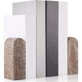 2 PCS Travertine Natural Marble Bookends Book Decorative Weads Heavy Bockends حاملي الكتب الثقيلة للرفوف لرفوف الكتب الكتب العادية ديكور الحمام المطبخ شقة (رمادي)