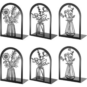 3 Pair Metal Bookends,Decorative Book Ends for Shelves,Non-Slip Book Stopper for Heavy Books,Flower Book Shelf Holder for Home School Office