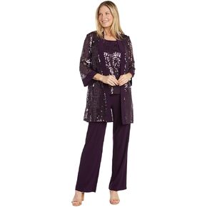 R&M Richards 3PC Sequined Sleeveless Top, Jacket & Ity Duster Pant Set