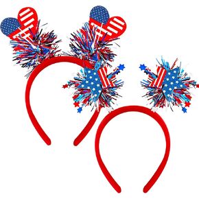4th of July Headband,4th of July Decorations 2PCS Red White and Blue Independence Day Headband for Patriotic Party Accessories