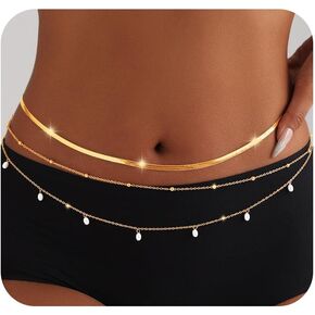 Gold Layered Waist Chains Boho Beads Belly Chains Summer Waist Belt Beach Body Jewelry for Women and Girls
