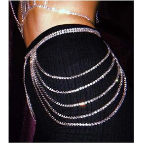 Rhinestone Body Chains Belt Crystal Waist Chains Heart Pendant Summer Beach Waist Body Jewelry Festival Belt Belly Jewelry for Women