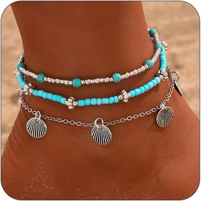 Stack Anklets Ankle Bracelets for Women Adjustable Waterproof Beach Jewelry Set Boho Gold Seashell Bead Surf Foot Chain Summer Gifts