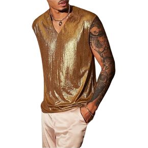 Floerns Men's Metallic Sleeveless Muscle T Shirts V Neck Disco Rave Tank Tops