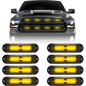 LED Amber Strobe Light For Trucks,8Pcs Emergency Grill Surface Mount Flashing Lights With Controller For Construction Firefighter Vehicles Car