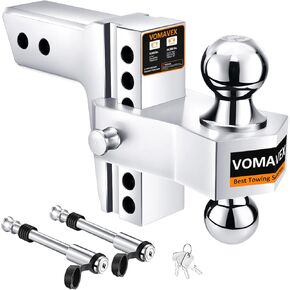 Adjustable Trailer Hitch-Drop Hitch Fits 2.5-Inch Receiver -6" Drop/Rise Tow Hitch with 2" and 2-5/16" Tow Balls-18,500GTW with Double Anti-Theft Pins Locks (Silver)