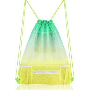 Mesh Drawstring Backpack Bag Beach Bag with Zipper Pocket, Gym Backpack for Swimming Gear Clothes Gym Storage Bag for Adult Kids