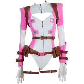 Anime Cosplay Bodysuit for Women Sexy Lingerie Cosplay Costume Pink Cutout Bodycon with Waist Bag Mask