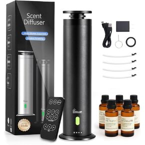 Hotel Collection Diffuser Machine,Remote,Rechargeable,Included 5 Scent Oils,Whisper-Quiet,Aluminum,1500 Sq Ft,Waterless Essential Oil Diffuser - Black