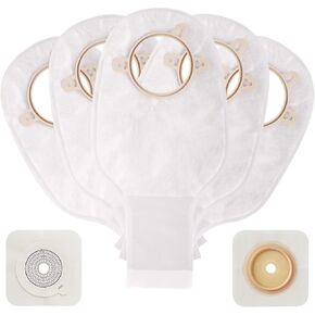 20 PCS Ostomy Supplies,15 PCS Two Piece Colostomy Bags with Closure, 5 PCS Skin Barriers with Hydrocolloid & Non-Woven Border,ostomy Bag for Ileostomy Stoma Care