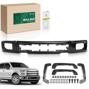 yhtauto الأمامي الوفير الوجه بار متوافق مع Ford F-150 2015 2015 2017 ، مع فتحات ضباب الضباب ، دون قبعات نهاية ، استبدال الصلب الأسود الصلب
