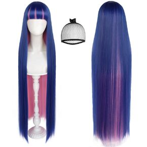 Bestbel+Cap Cap Stocking Wig Long Blue Pink مختلط للنساء Long Wig Blue Pink ANIME ANIME ANIME لجميع القديسين COSPLAY WOMENS COSPLAY الزي المستعار