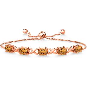 GEM Stone King 18K Rose Gold Placed Orange Red Madeira Citrine Bracelet for Women (3.50 CTTW ، Gemstone November Birthstone ، Oval 7x5mm ، قابل للتعديل بالكامل حتى 9 بوصات)