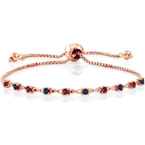 Gem Stone King 0.75 Ct Red Rhodolite Garnet Blue Sapphire 18K Rose Gold Plated Silver Bracelet For Women