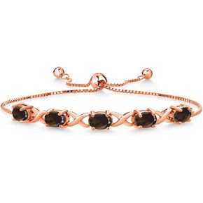 Gem Stone King 18K Rose Gold Plated Silver Brown Smoky Quartz Bracelet For Women (3.75 Cttw, Gemstone, Oval 7X5MM, Fully Adjustable Up to 9 Inches)