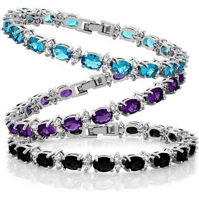 Gem Stone King رائع 20.00 مقطعية بيضاوية 7 بوصة مجموعة من 3 سوار تنس الزركونيا المكعب للسيدات للسيدات