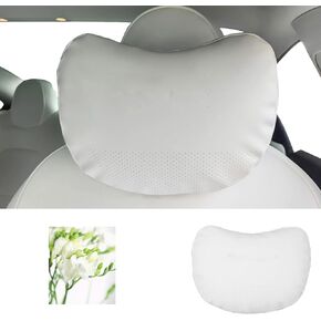 Seat Headrest Pillow 2 Pack with Eva air fresheners for Tesla Neck Pillow Uniquely Designed for Tesla Model Y/3 Neck Support Cushion Genuine Nappa Leather Visible Strap (Leather, White)