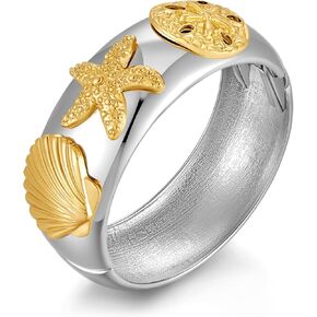 Woworama chunky Silver Bangle Bangle للنساء Sea Sea Shell Starfish Bracelet Boho Summer Beach Bracele