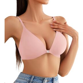 DEANGELMON Front Closure Bras for Women Wireless Lightly Padded Bralett Seamless Low Cut V-Neck Lightweight T-Shirts Bra in Saudi Arabia