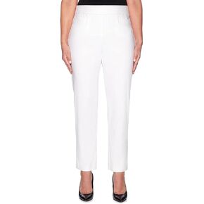 Alfred Dunner Petite Womens PetiteClassic Allure Fit Proportioned Pant with Elastic Comfort Waistband, White, 14P