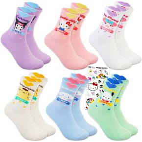 Sanrio Socks للبالغين - حزمة مع 6 أزواج من الجوارب حجم 8-12 التي تضم Hello Kitty ، Pompompurin ، Pochacco ، Cinnamoroll ، Kuromi ، Twin Twin Stars Plus Conserers | مرحبا كيتي وملابس الأصدقاء