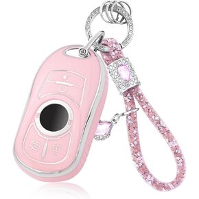 for Buick Key Fob Cover with Bling Keychain,Soft TPU Key Case Shell Compatible with Buick Enclave Encore GL8 Lacrosse Regal Veran,6 Buttons,Pink