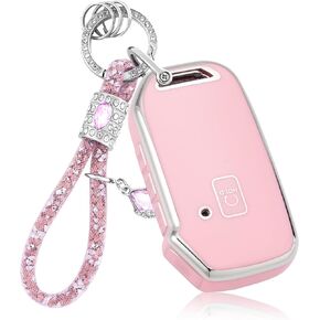 لغطاء KIA Key Fob مع سلسلة Keychain bling ، قذيفة مفتاح TPU الناعمة متوافقة مع K5 Forte Niro Sportage Seltos Sorento Telluride ، Pink