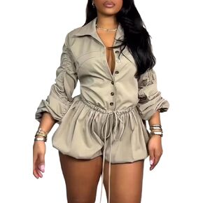 NRTHYE Women Summer Ruched Drawstring Rompers Casual Bodycon One Piece short Jumpsuits Overalls Cargo Shorts Outfits