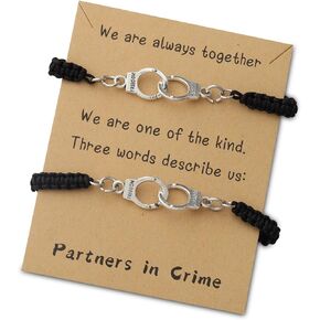 WUSUANED Partners In Crime Friendship Bracelets Handcuff Charms Friendship Symbol Jewelry For 2 Message Crad Gifts For Family Friends