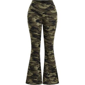 WDIRARA Women's Camo Print Elastic Waist Flare Leggings Crossover Bell Bottom Pants
