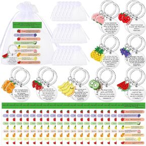 Cunno 18 Sets Fruits of The Spirit Christian Gifts Include Spiritual Fruits Metal Keychain Bible Verse Cards with Organza Bags Religious Sunday School Gift for Classroom Prizes Employee Gift