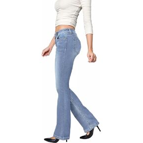 Hybrid & Company Women's Flare Mid Rise Jeans العصرية سراويل الدنيم مع جيوب