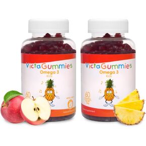 Kids Omega 3 Gummies 120g - Apple & Tropical Flavor - 2-Pack Bundle - Supports Child's Normal Cognitive Function and Healthy Nervous System Development.