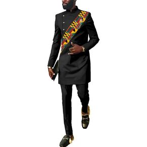 SEA&ALP African Men Dashiki Outfit 2 Piece Suit Shirt and Pants Set Slim Fit Wedding Dress Attire Clothing