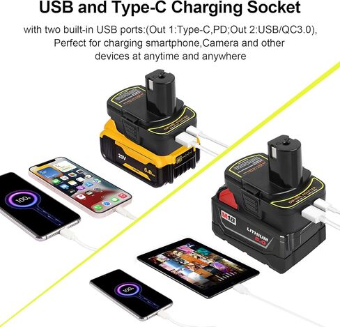 محول محول بطارية ZLWAWAOL DM18RL مع مقبس USB ونوع C متوافق مع بطارية Dewalt 20V Li-Ion للتحويل إلى بطارية Ryobi 18V P108 ABP1801 in Kuwait