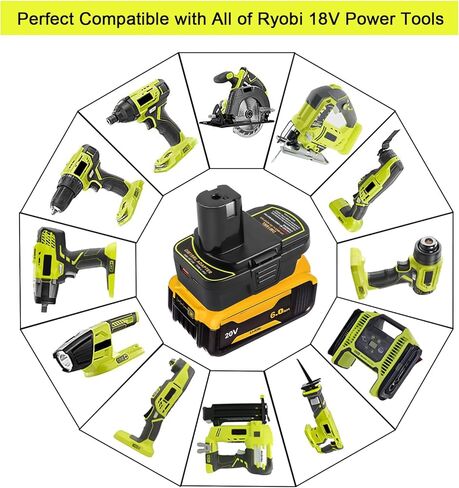 محول محول بطارية ZLWAWAOL DM18RL مع مقبس USB ونوع C متوافق مع بطارية Dewalt 20V Li-Ion للتحويل إلى بطارية Ryobi 18V P108 ABP1801 in Kuwait