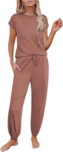 Ekouaer Pajamas for Women 2 قطعة صالة مجموعة Cap Sleeve Woggers Pants Pjs مع جيوب S-XXL in Kuwait